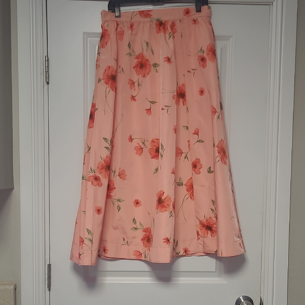 Old Navy Peach Floral A-Line Midi Skirt